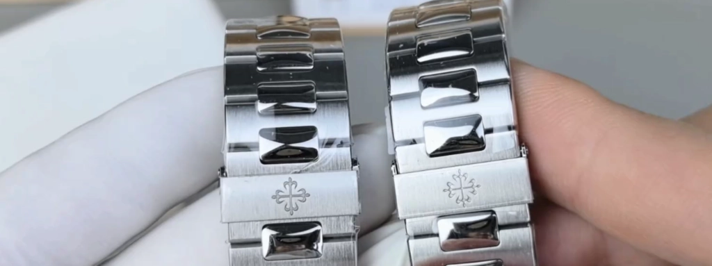Сравнение логотипа Patek Philippe на застёжках, справа версия DDF