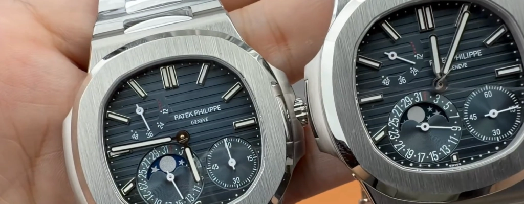 Сравнение оттенка указателя фаз Луны на Patek Philippe 5712 WS и PPF
