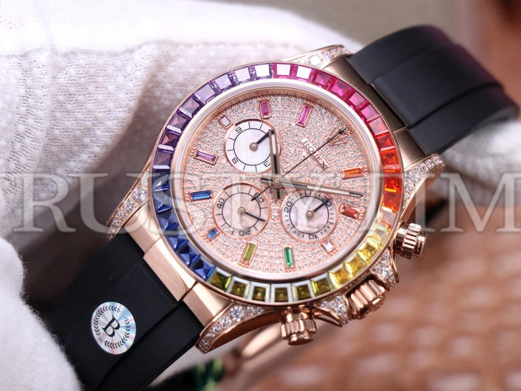 Копия часов Rolex Cosmograph Daytona Rainbow 116595RBOW Dimonds Dial Rubber Strap