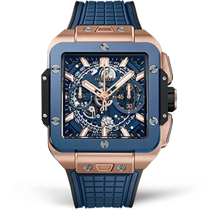 Копия часов Hublot Square Bang Unico King Gold Blue Ceramic 821.OL.5180.RX