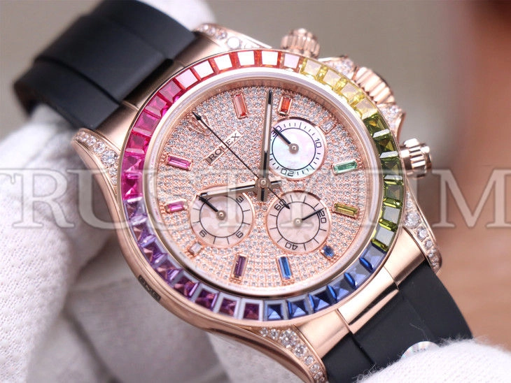 Копия часов Rolex Cosmograph Daytona Rainbow 116595RBOW Dimonds Dial Rubber Strap
