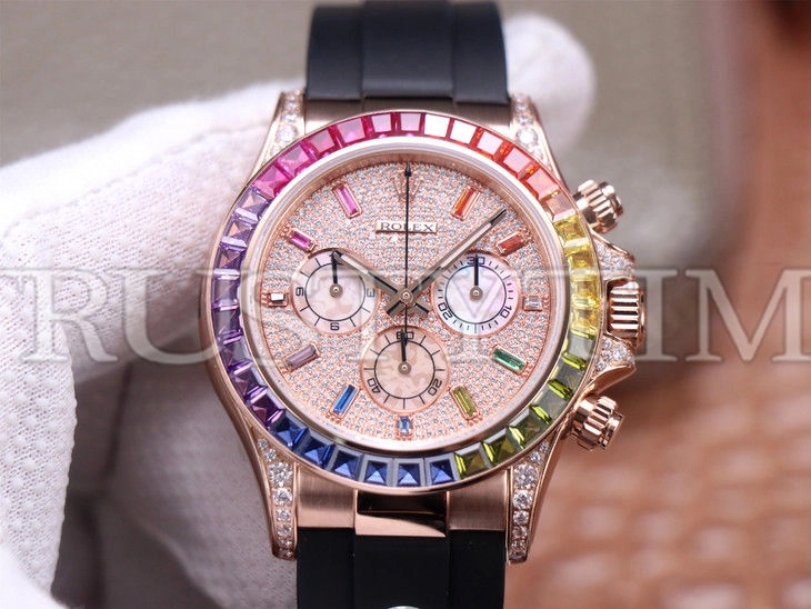 Копия часов Rolex Cosmograph Daytona Rainbow 116595RBOW Dimonds Dial Rubber Strap