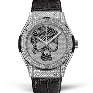 Копия часов Hublot Classic Fusion Skull Titanium Full Pave 45mm 511.NX.9000.LR.1704.SKULL