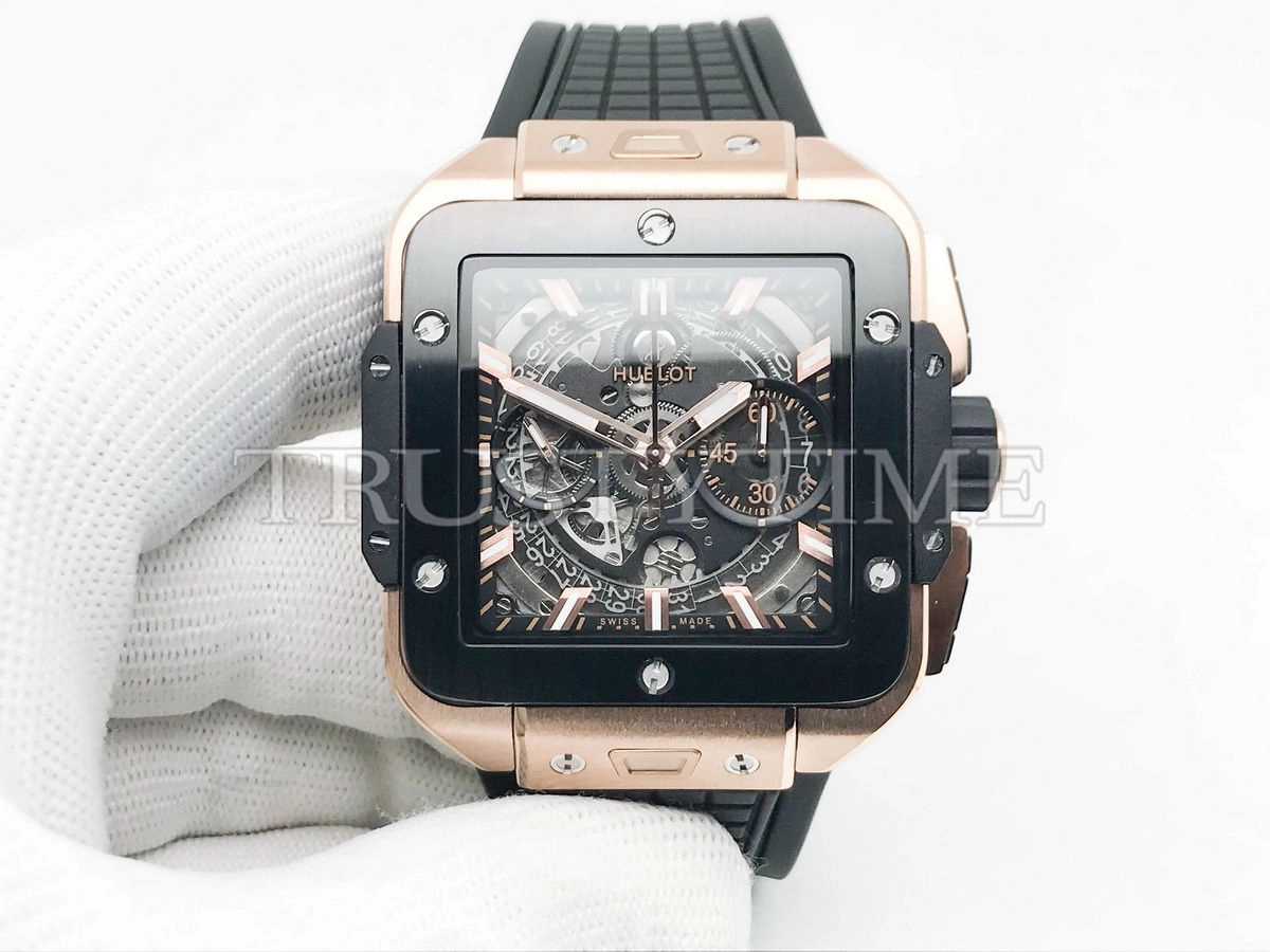 Копия часов Hublot Square Bang Unico King Gold Ceramic 821.OM.0180.RX