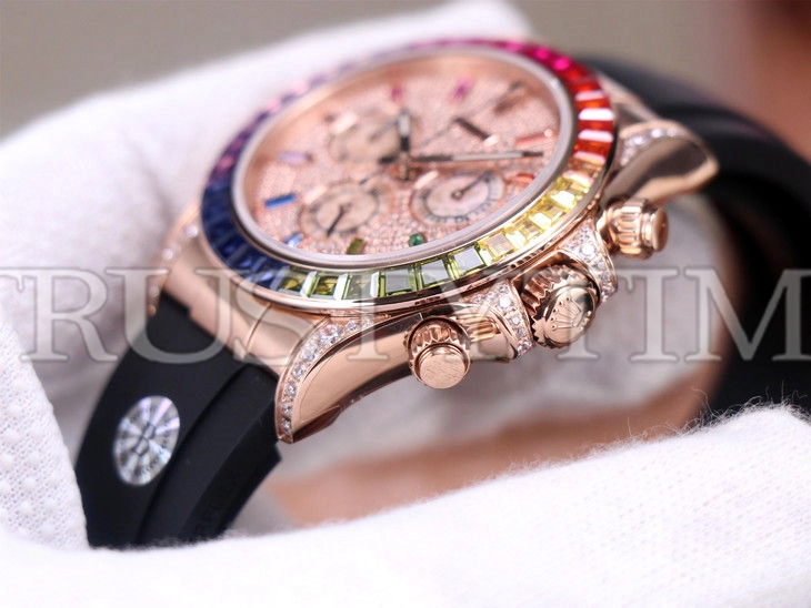 Копия часов Rolex Cosmograph Daytona Rainbow 116595RBOW Dimonds Dial Rubber Strap