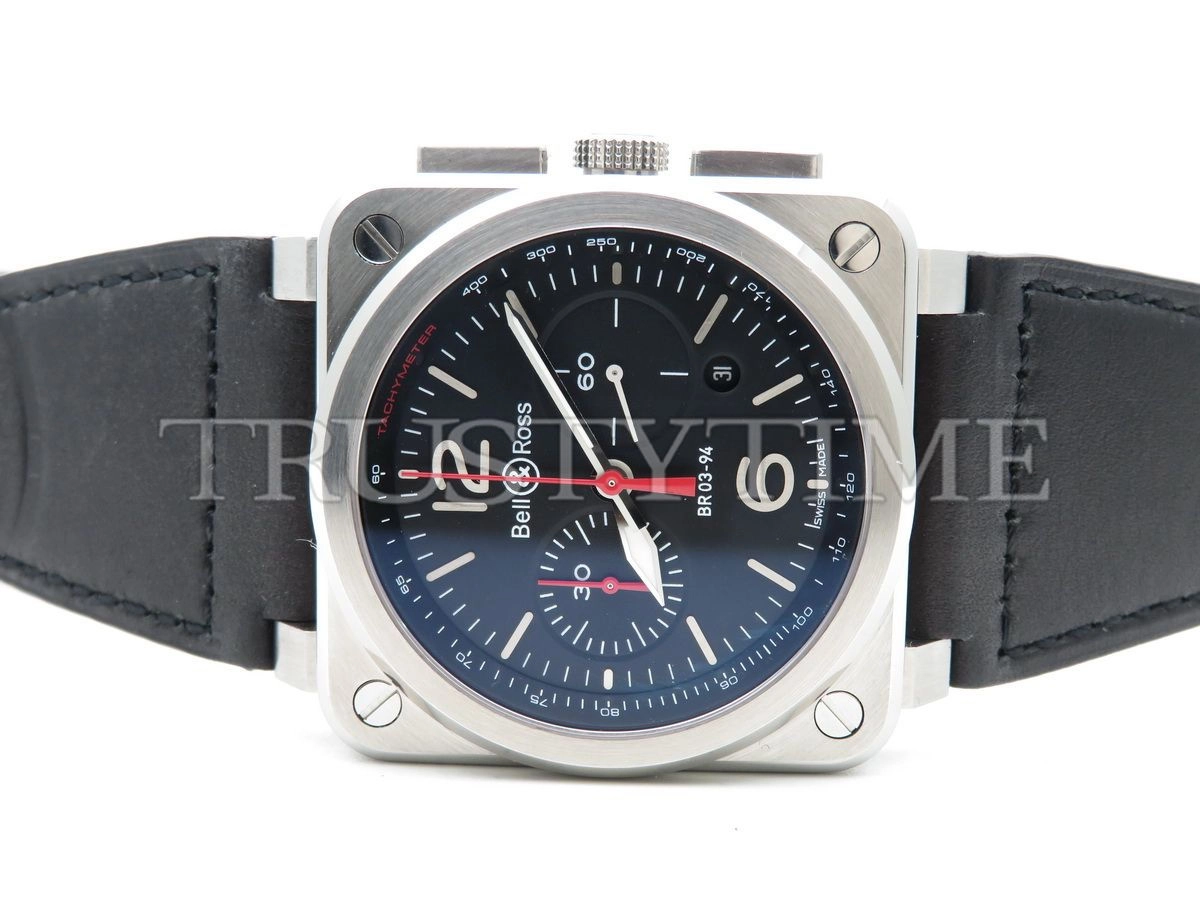 Копия часов Bell & Ross BR 03-94 Black Steel Chronograph BR0394-BLC-ST/SCA