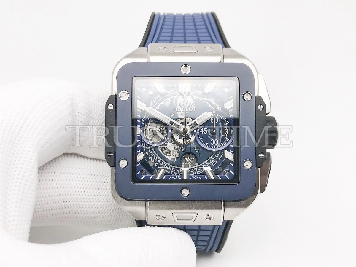 Копия часов Hublot Square Bang Unico Titanium Blue Ceramic 821.NL.5170.RX