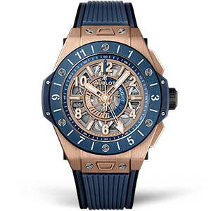 Копия часов Hublot Big Bang Unico GMT King Gold Blue Ceramic 45mm 471.OL.7128.RX