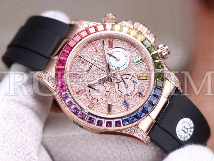 Копия часов Rolex Cosmograph Daytona Rainbow 116595RBOW Dimonds Dial Rubber Strap