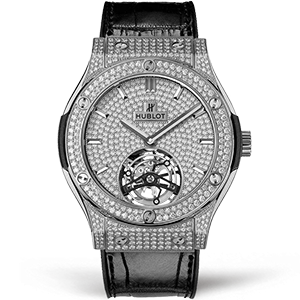 Копия часов Hublot Classic Fusion Tourbillon Titanium Full Pave 45mm 505.NX.9010.LR.1704
