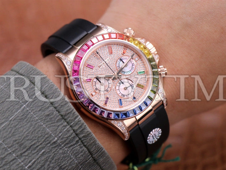 Копия часов Rolex Cosmograph Daytona Rainbow 116595RBOW Dimonds Dial Rubber Strap