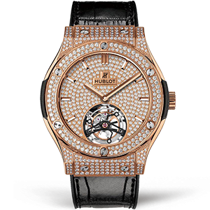 Копия часов Hublot Classic Fusion Tourbillon King Gold Full Pave 45mm 505.OX.9010.LR.1704 Арт.HB-1179